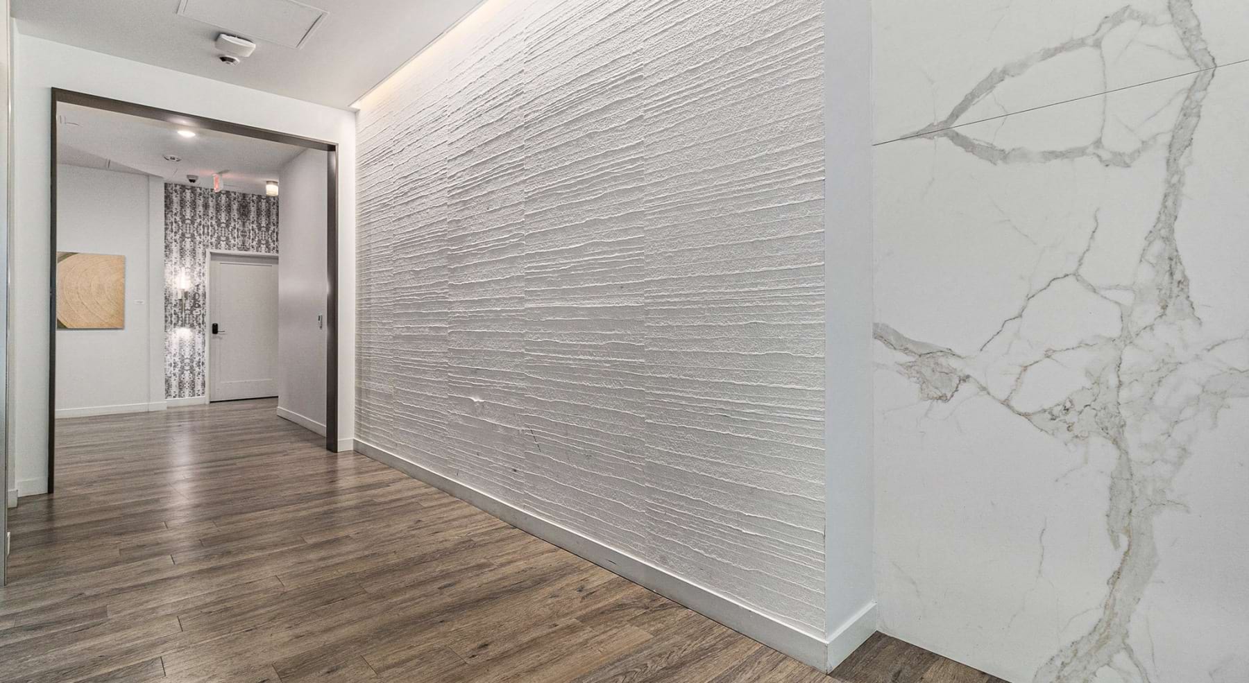 a hallway with ornate walls